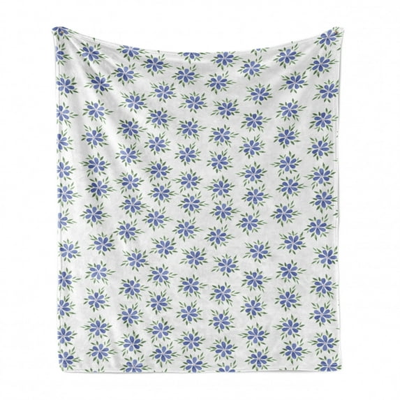 Garden Art Soft Flannel Fleece Blanket, Repeated Pattern of Watercolor Design of Flowers in Pastel Tones, Cozy Plush for Indoor and Outdoor Use, 60" x 80", Ceil Blue Green and White, by Ambesonne