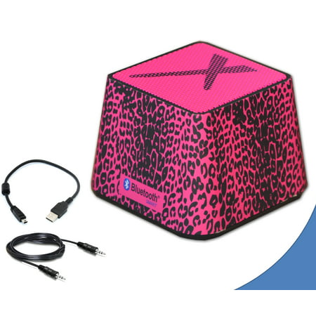 Xit Portable Mini Wireless Bluetooth Speaker in Stylish Hot Pink Leopard, Compatible with IPhone, Ipod, Smartphones and All Bluetooth Enabled Devices + 360-Degree Sound