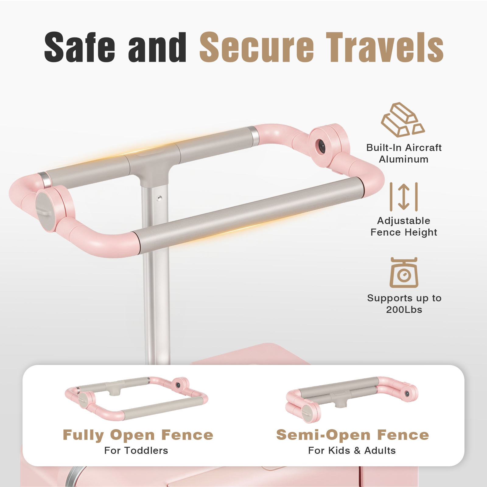 Advwin 20" Ride On Luggage with Foldable Seat, Cup/Tablet Holder, 6 PCs Packing Cube Set & TSA Lock, Hard Shell PC Spinner Travel Suitcase for Kids & Adults, Pink