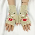 thumbnail image 2 of Women Gloves Winter Warmth Crochet Mittens Handmade Knitted Fingerless with Floral Embroidery Design for, 2 of 5