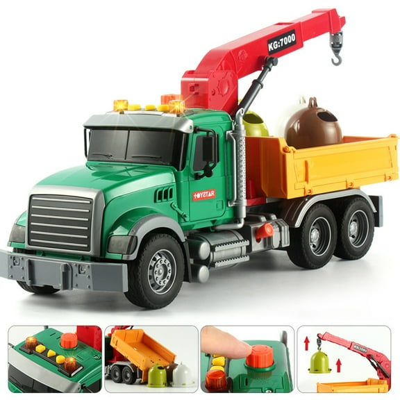 KOYPTL Large Rubbish Truck Toy for Toddlers Boy Ages 3 4 5 6 7,2-in-1 Tow Cleaning Truck Playset with Lights & Sounds,Educational Sanitation Engineering Car for Girls Christmas Birthday Gifts