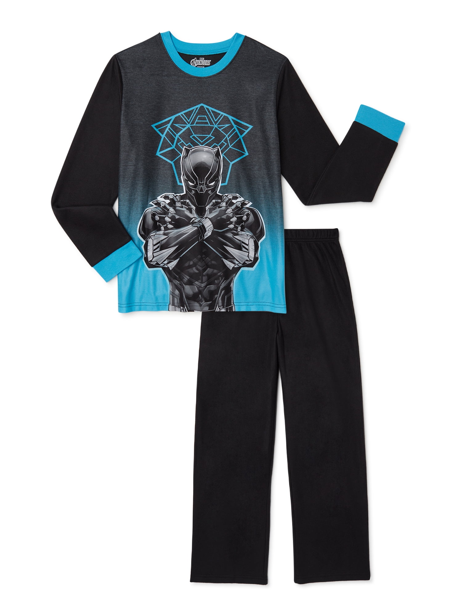 Black Panther Boys Long Sleeve Top and Pants Pajama Sleep Set, 2-Piece, Sizes 4-12