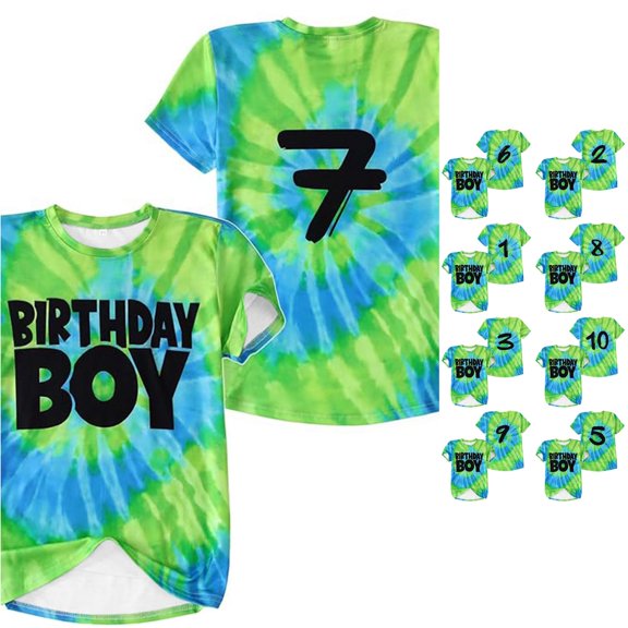 Huowey Boys Baby Toddler Graphic Tee Tops Short Sleeve Crewneck Loose Short Sleeve Tie Dye Birthday Shirts Casual Summer Stylish Kids Tshirts Relaxed Basic Holiday Dailywear,12-13 Years