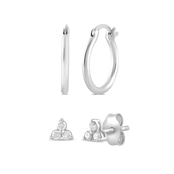 Brilliance Fine Jewelry Hoop & Trio Stud Earring Set, Lab-Grown Diamonds, Sterling Silver