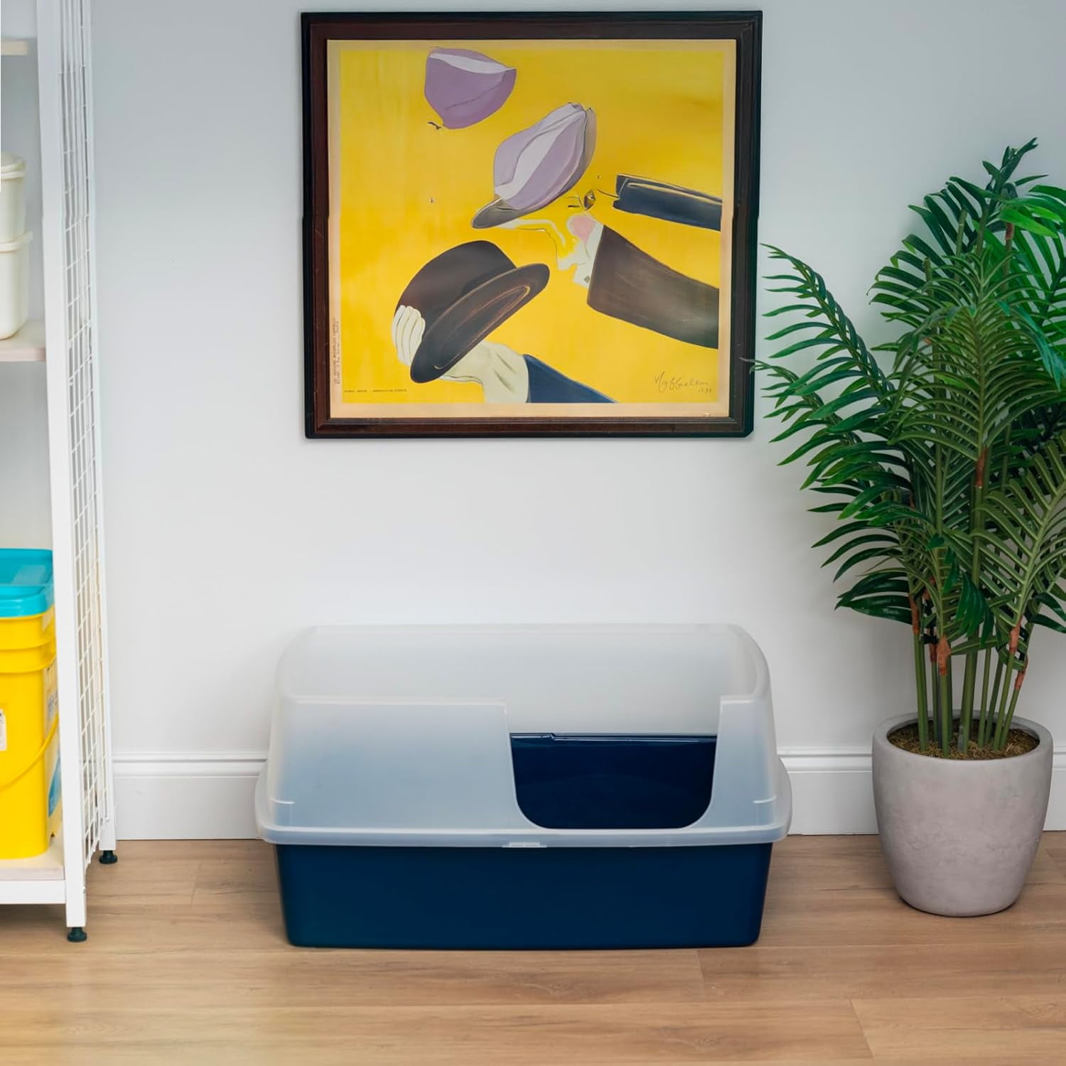 IRIS XX-Large Side Entry Cat Litter Box Open Top with High-Sided Scatter Shield, 30" L × 20" W × 14" H, Navy