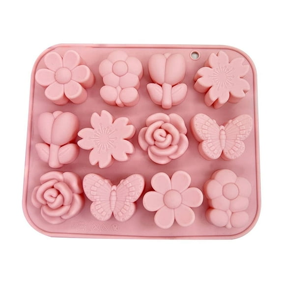 Flower Candy Molds Silicone, 9 Shapes Bite Size Chocolate Gummy Jello Gelatin Spring Cute Bow Rose Leaf Dessert Wax Melt Ice Cube Moulds Food Grade Treats Making Oven Safe Kids DIY Set