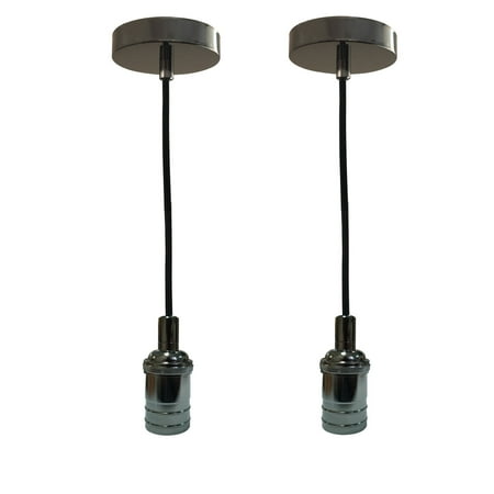 

Royal Designs Vintage-Style Gun Metal Gray Keyless Pendant Light Socket and Canopy with Black Rayon Fabric Cord Set of 2