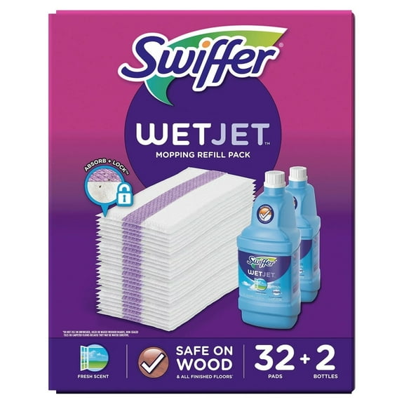Swiffer Wetjet Mopping Refill Pack (32 Refill Pads   2-1.25L Bottles of Cleaner)