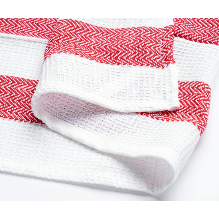 Washed Linen Gingham Tea Towel Set, Linen Kitchen Towels White Red
