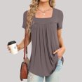 thumbnail image 2 of gakvbuo Summer Tunic Tops For Women Tops Short Sleeve Loose Fit Pleated Square Neck Tops Curved Hem Flowy Tshirts Blouses Dressy Casual Clothes Spring Fashion, 2 of 4