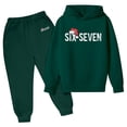 thumbnail image 3 of Girls Outfits Casual Printed Hoodie and Pants Two Piece Comfy Set Girls' Clothing Sets Dark Green 8-10T, 3 of 5