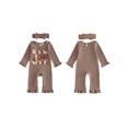 thumbnail image 2 of RUINIXCW Baby Girl Thanksgiving Outfit Turkey Letter Embroidered Ruffled Trim Long Sleeve Romper and Bow Headband 2 Pcs Set for Fall, 2 of 8
