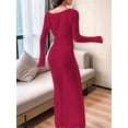 thumbnail image 5 of Women'S Crochet Cover-Up Long Sleeve Mesh Open Back Knit Swimsuit Cover-Up Beach Maxi Dress Wine Red M, 5 of 6