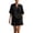 Black, variant on Women's Linen-Blend Relaxed Fit Two-Piece Set, Mandarin Collar Short Sleeve Top with Matching Elastic Waist Shorts, Casual Outfit for Everyday Wear and Vacation