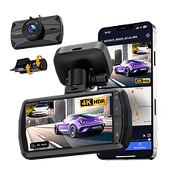 YEECORE Dual Dash Cam, Real 4K 1080P Front and Rear, Built-in WiFi GPS, 3" IPS Screen, HDR Night Vision, 24H Parking Monitor, 157°Wide Angle Dash Camera for Cars, G-Sensor, Loop Recording