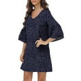 thumbnail image 3 of MLANM Women Summer T-Shirts Dress V Neck Casual Loose Mini Swing Shift Dresses, S Dot Navy, 3 of 7