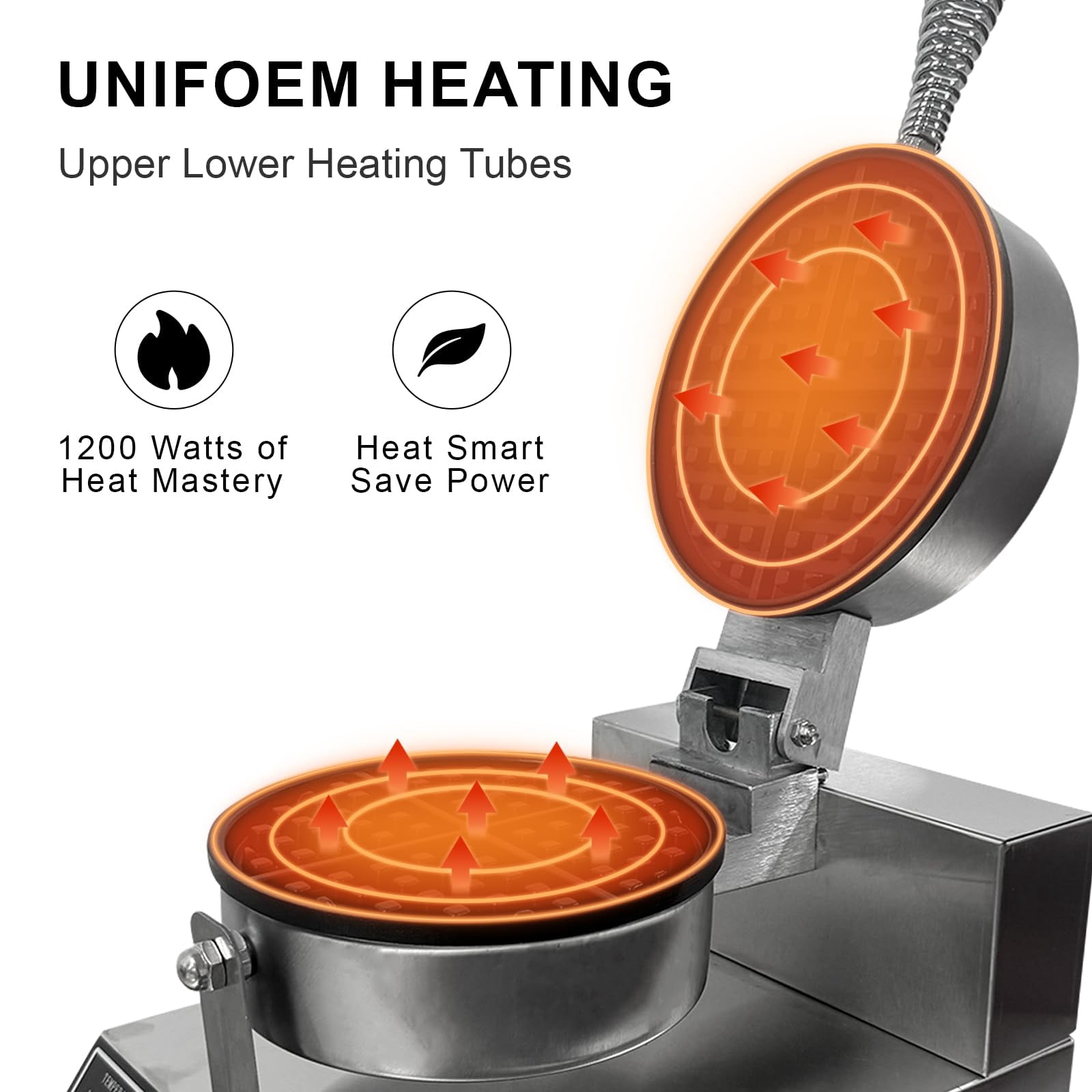 Yeshouse Electric Waffle Maker Machine, Stainless Steel, Non-Stick, 1200W, Single Head