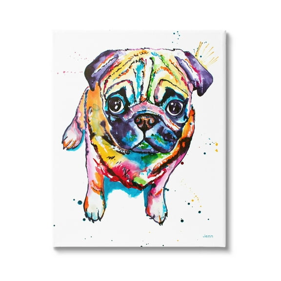 Fun Hued Pug Puppy Animal Animals & Insects Graphic Art Gallery Wrapped Canvas Print Wall Art