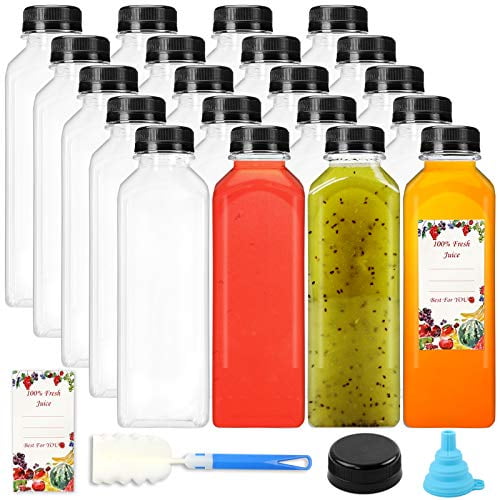 Reusable Clear Bulk Beverage 20pcs 11oz Empty Plastic Juice Bottles with Caps 