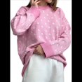 thumbnail image 2 of Suéter de Larga para Mujer, Suéteres Cortos de Gran Tamaño de Otoño, Tops de Punto con Cuello Redondo y Estampado de Velero Informal Rosa M, 2 of 10