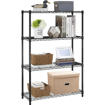 4-Tier Storage Shelves Large Wire Shelving Unit NSF Metal Garage Shelving 54”x36”x14” 1000 LBS Capacity Heavy Duty Height Adjustable Commercial Grade Utility Steel Rack with Wheels,Black