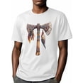 thumbnail image 6 of Tribal Art Men's T Shirts Tomahawk Feather T-Shirt for Men Crew Neck Tees Cotton Tops, White, XL, 6 of 7