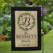 Personalized Wreath Family Initial Burlap Garden Flag