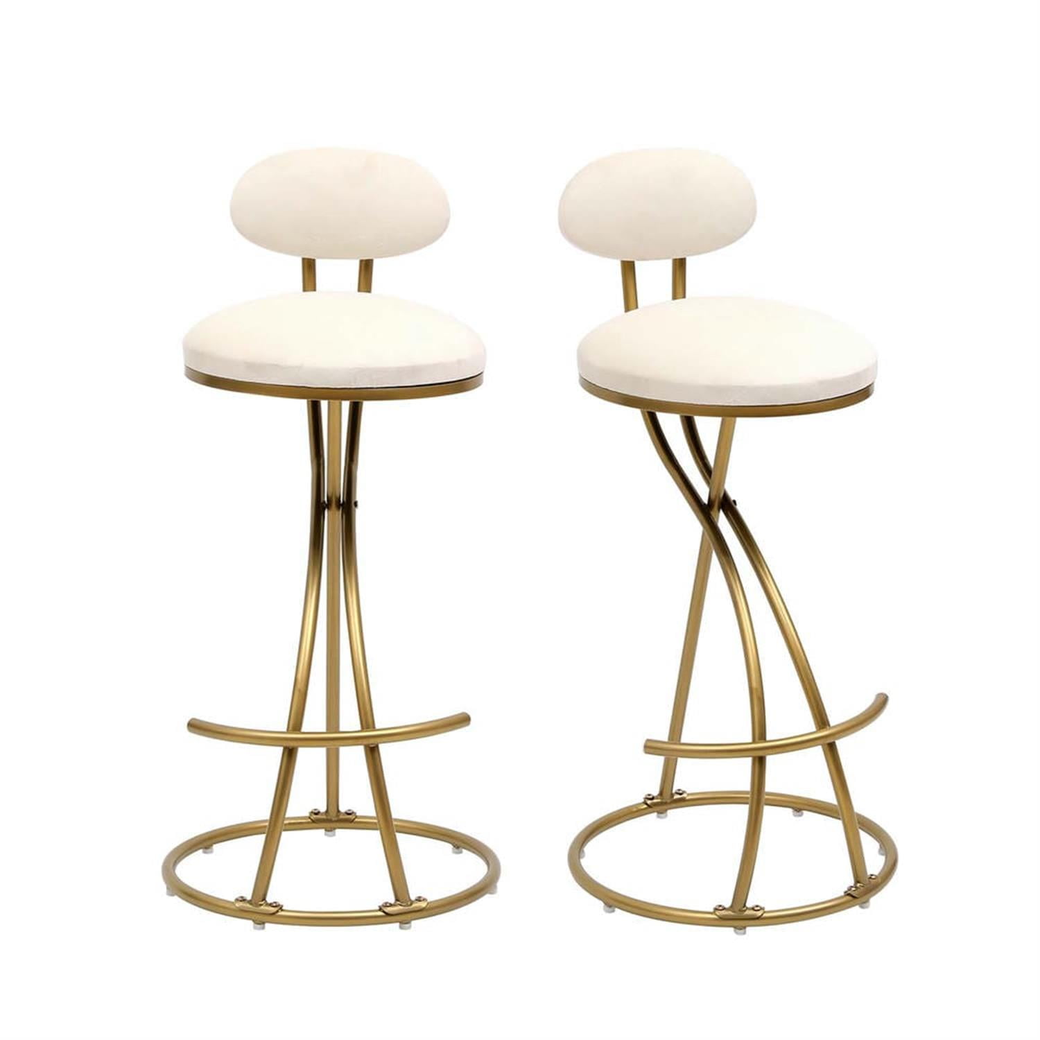 Demi Bonn 33" Counter Height Bar Stools Set of 2, Velvet Upholstered Barstools with Back, Kitchen Island Countertop Chairs for Dining Room, White