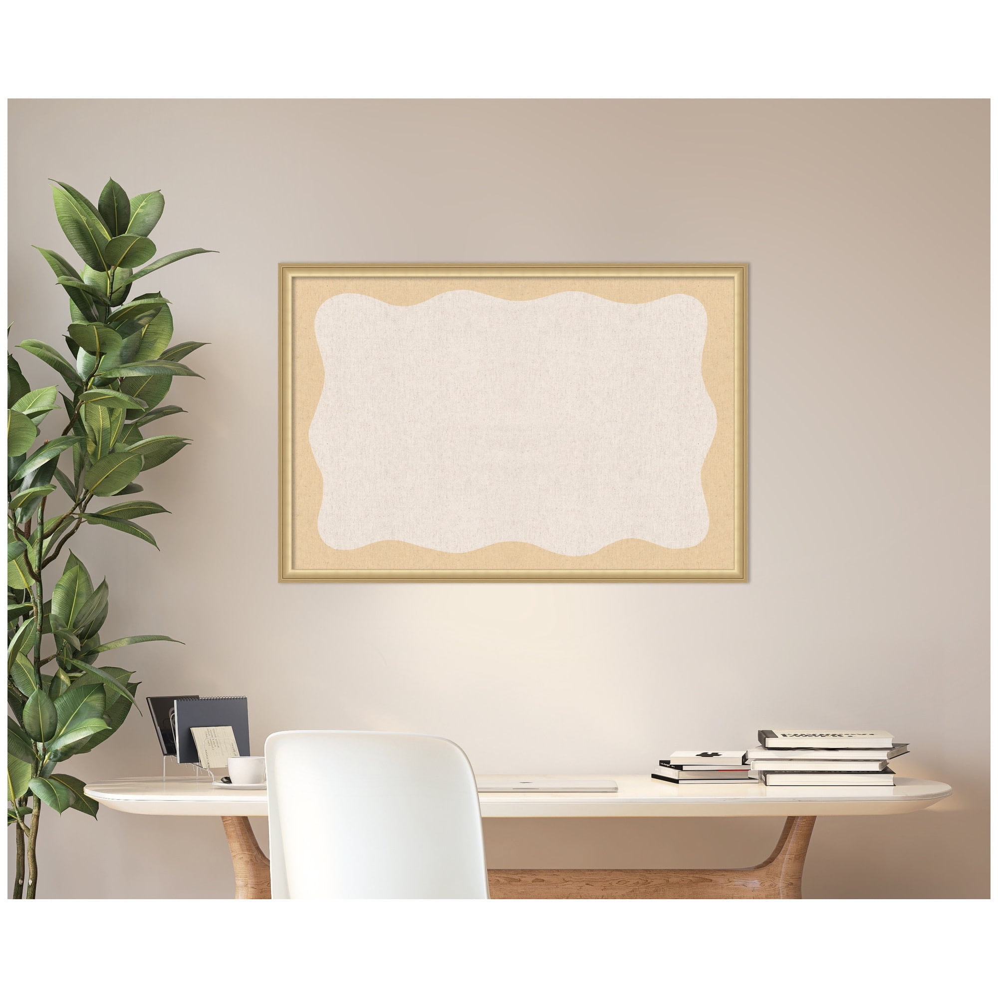 Kate and Laurel Framed Fabric Pinboard 38 x 26,  Printed Linen Classic Bulletin Board for Use as a Vision Board or Wall Organization, Florence Gold Frame