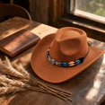 thumbnail image 5 of Qwertyu Western Cowboy Hat for Men Women Classic Fedora Hat with Buckle Belt Orange, 5 of 6