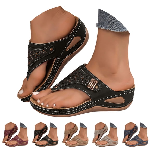 Orthopedic Sandals for Women 2026 Dressy Casual Ladies Spring Summer Cute Boho Comfy Arch Support Flats Flip Flops Seniors Comfortable Beach Vacation Outdoor Platform Wedge Sandals Shoes