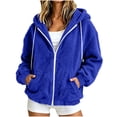 thumbnail image 3 of Womens Fleece Jacket Solid Color Long Sleeve Zip-Up Fleece Hooded Jacket with Drawstring and Pockets Winter Casual Fleece Outerwear Coats, 3 of 8