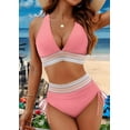 thumbnail image 2 of Women Tummy Control Swimsuits Color Block Two Piece Drawstring Bathing Suit Pink XL, 2 of 7