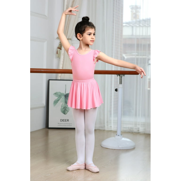 Yuyuekeji Elegant Ballet Leotards for Girls with Dance Skirt Ruffle Short Sleeve Dance Leotard for Girls Hot Pink 8 9 T