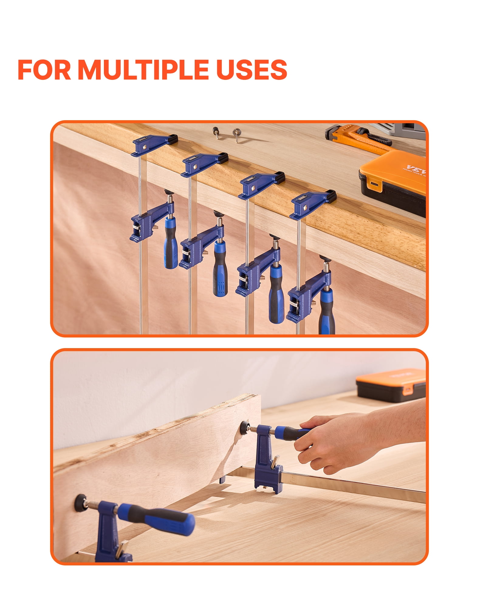 VEVOR Bar Clamps for Woodworking, 4-Pack 36 inch Opening,Lockable F-Clamp with 600 lbs Load Limit,2-1/2 inch Depth, Cast Iron and Carbon Steel,Easy to Use,Wood Clamps for Woodworking Metal Working