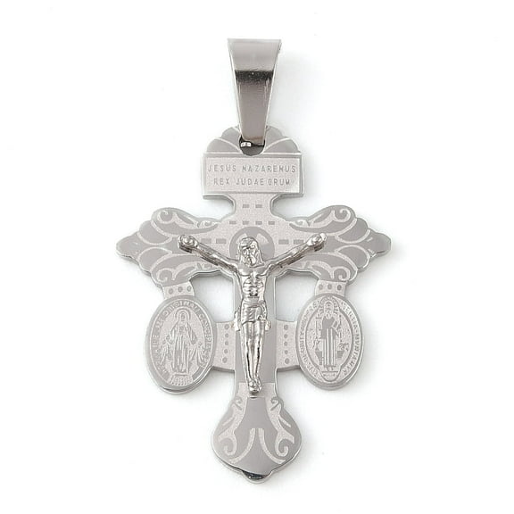 Non-Tarnish 304 Stainless Steel Pendants Crucifix Cross Charm Stainless Steel color 27x20x3mm Hole: 7x5mm