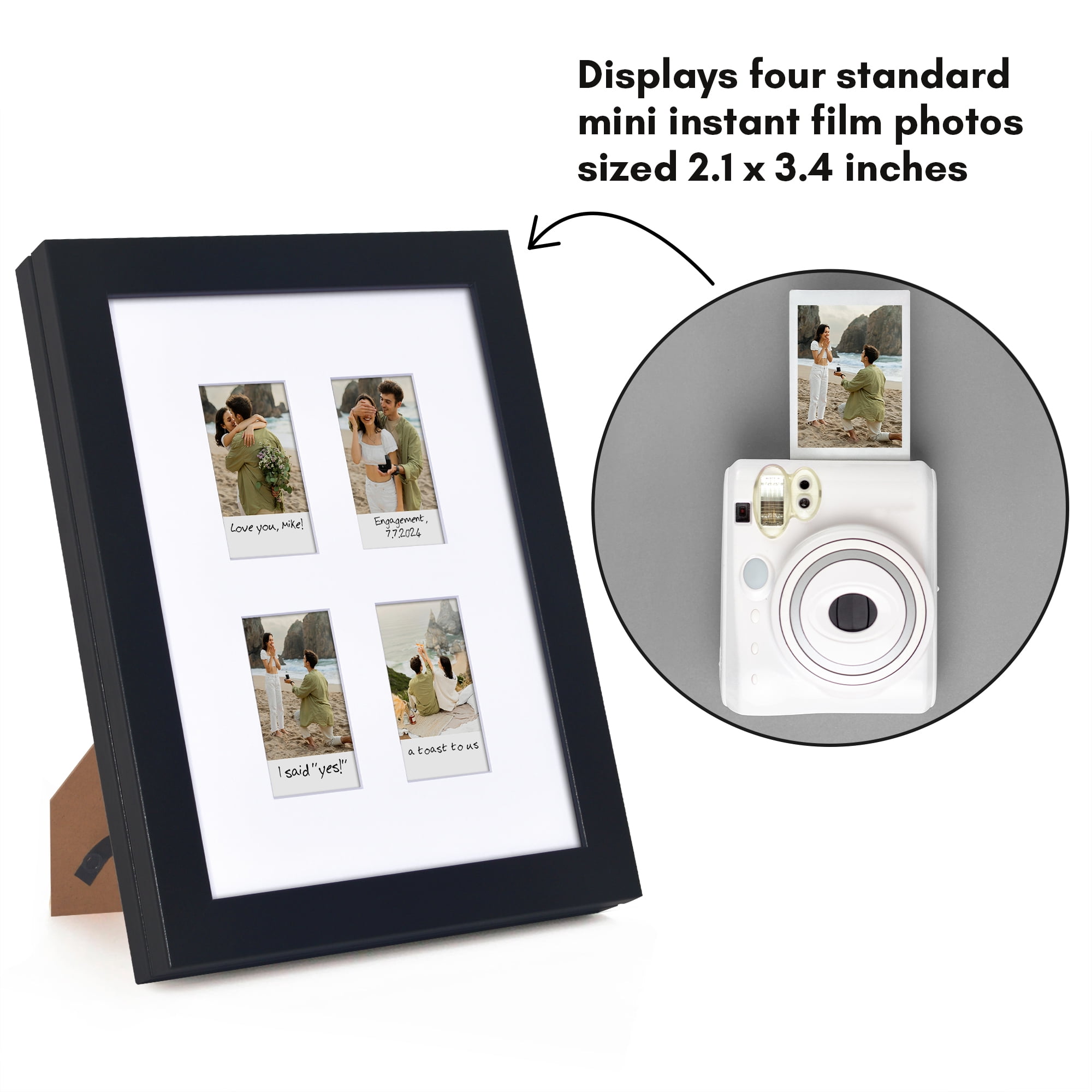 Americanflat 9x11 Picture Frame Storage with 2x3 Mat Fits Four Instant Print Photos Quick Change Frames Wall - Black