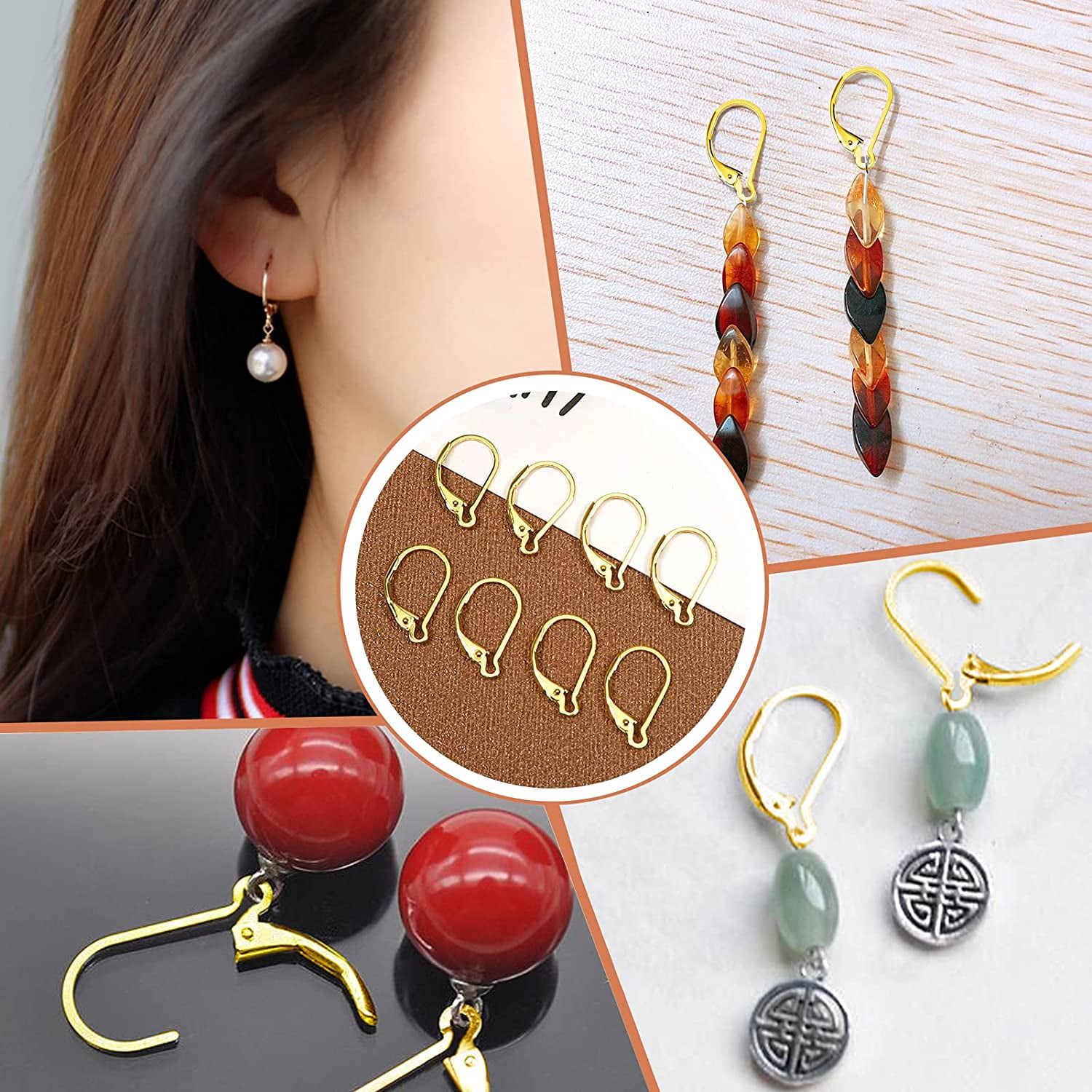 TOAOB 8pcs 925 Sterling Silver Leverback Earring Hooks 10x16mm Hypoallergenic Gold Interchangeable Dangle Ear Wires Clip Earring Connector for Jewelry Making
