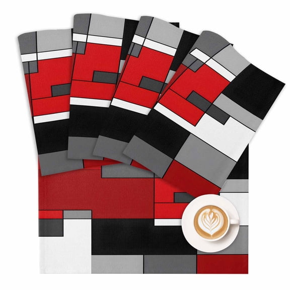 Placemat Red Black Gray Placemats for Dining Table Abstract Art Washable Table Mats for Party Kitchen Dining Decoration