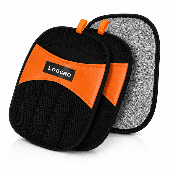 LOOCAO 2 Pack Reusable Pet Hair Remover Pad with Hand Strap – Electrostatic Fur Remover for Dogs & Cats, Removes Pet Hair from Furniture, Clothes, Couch & Car Seats (Black/Orange)