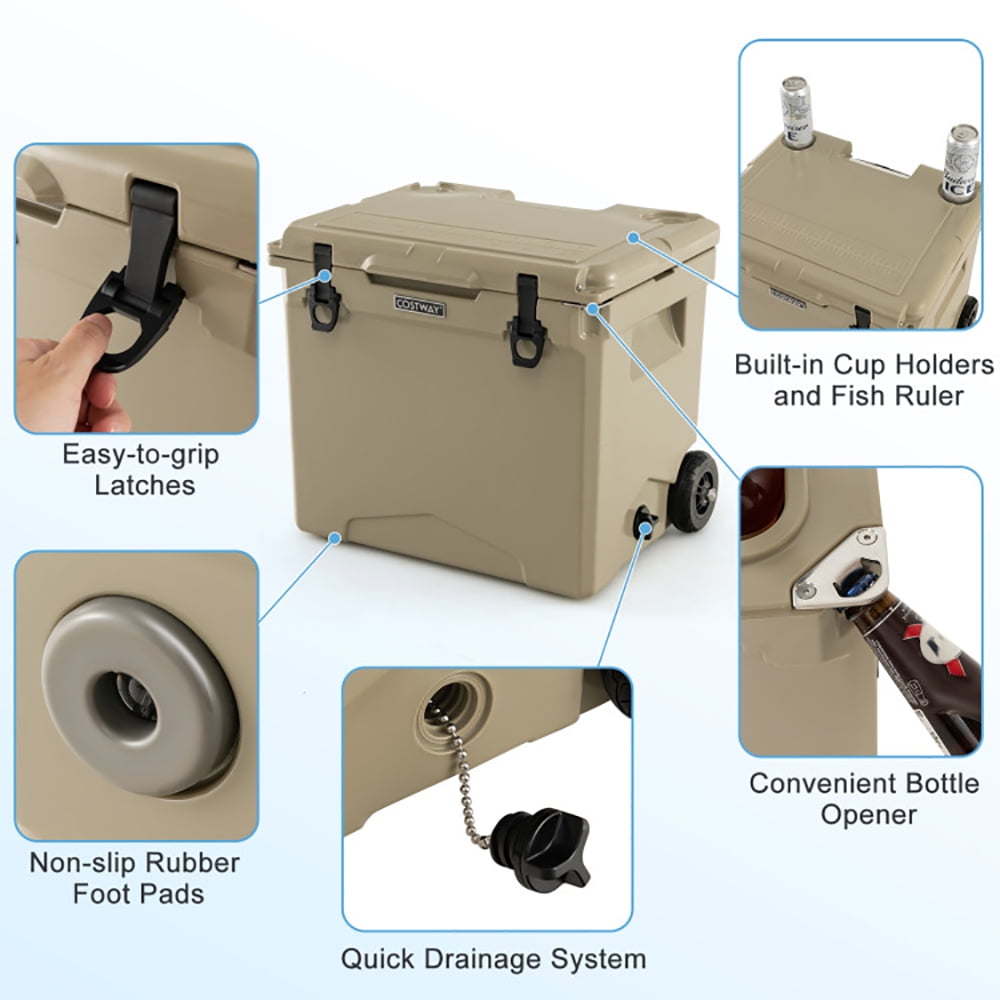 Barara King Car Refrigerator Fridge, Compressor Cooler, 42 Quart Hard Cooler with Wheels and Handle-Tan