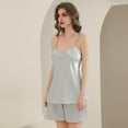 thumbnail image 4 of Satin Pajama Set for Women Silk Sleepwear for Women Set Camis Tops and Shorts Sleepwear Cami Tops and Shorts 2 Piece Pajamas Set Nightwear Soft Pajamas for Women Gray L, 4 of 4