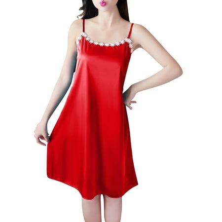 LIaqionyy Women Mini Slip Sleepwear Spaghetti Strap Satin Nightgown Scoop Neck Babydoll Dress Chemise Nightwear