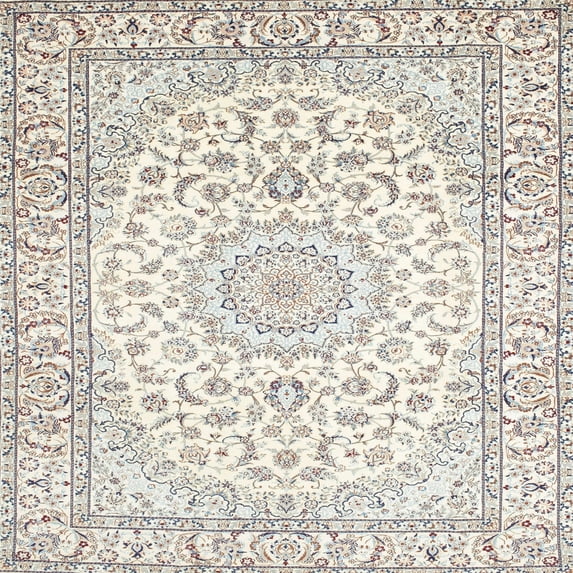 Ahgly Company Indoor Square Traditional Champagne Beige Medallion Area Rugs, 8' Square
