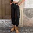 thumbnail image 5 of cocolona Women's Summer Casual Cargo Jeans Elastic Button Waist Straight Denim Pants Outdoor Hiking Gym Joggers with Pocket, 5 of 5