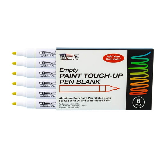 U.S. Art Supply Empty Paint Touch-Up Marker Pen Blank - Aluminum Body Fillable 4.5mm tip (Pack of 6)