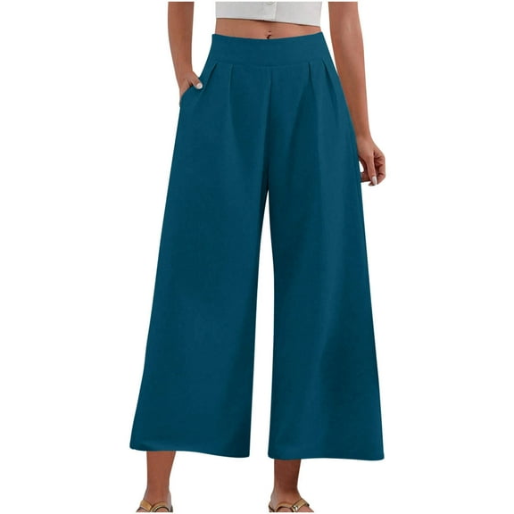 ABATAB Womens Capri Palazzo Pants Dressy Casual Wide Leg Capri Pants Loose Fit Baggy Slacks Capris with Pockets