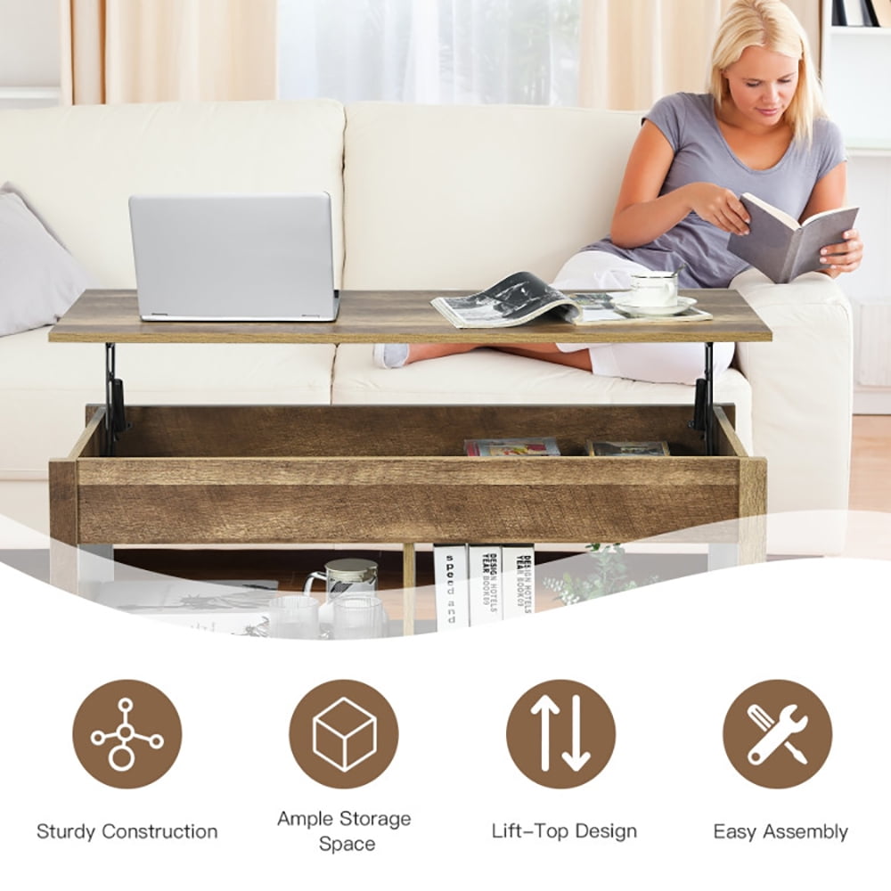 Finihen Coffee Table, Lift Top Coffee Table with Hidden Storage Compartment and Lower Shelf, for Study Room, Oak Finihen Coffee Table, Lift Top Coffee Table with Hidden Storage Compartment and Lower Shelf, for Study Room, Oak