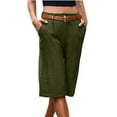 thumbnail image 2 of CheerKidz Women's Summer Solid Color Zipper Button Pockets Shorts Solid Color Elastic Waist Knee Length Half Short Pants(Army Green,L), 2 of 6