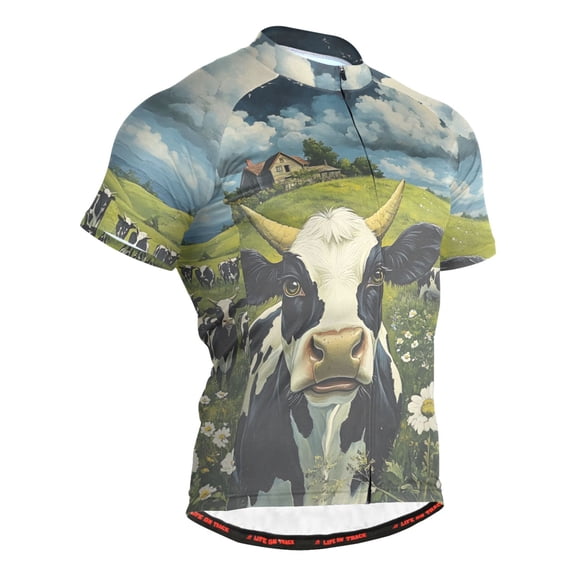 joogoo Cows Wild Daisy Men's Cycling Jerseys Mountain Bike Short Sleeve Tops L